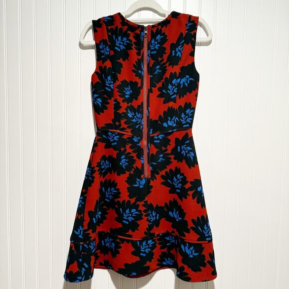 J Crew Red Blue Crepe Floral Knee Length Dress Size 2 - Picture 7 of 7